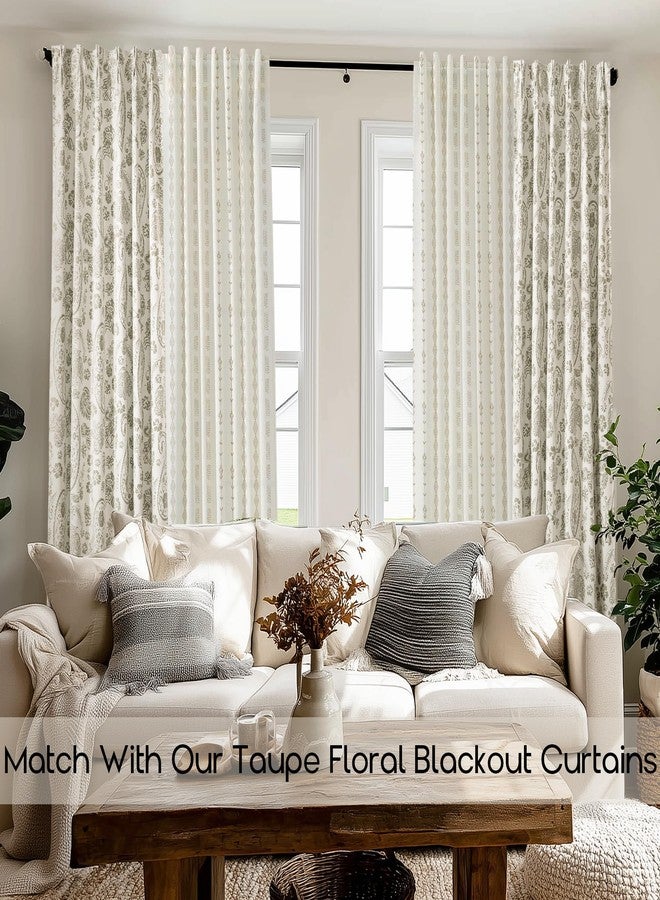 Lino Rosa Neutral Farmhouse Curtains for Living Room 84 Inches Long,Taupe Cream Boho Light Filtering Sheer Patterned Modern Beautiful Linen Curtains with Floral Pattern Design Dining Room 84 Length 2 Panels Set - Image 2